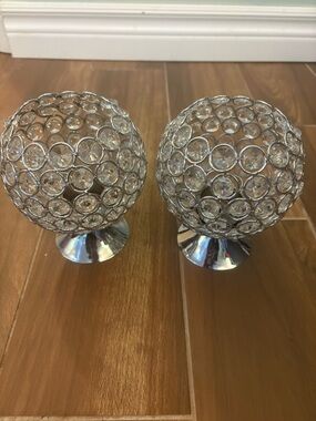 Crystal Orb Candle Holders - Silver Accent